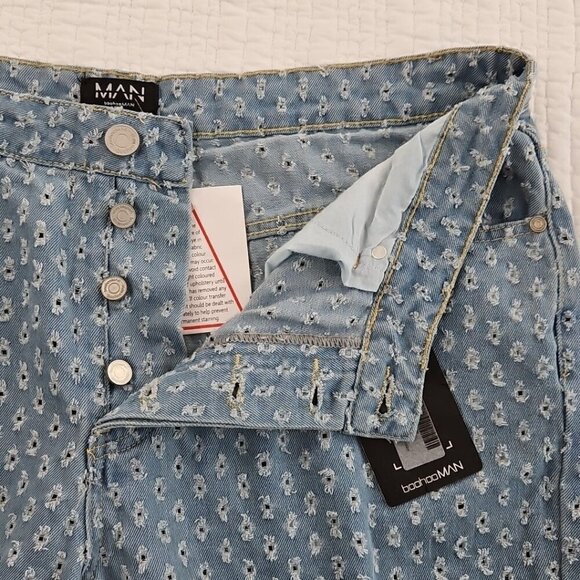 Boohoo Man Distressed Pull Texture Skate Jeans Men's 36x32 NEW Relaxed Fit NWT - Picture 9 of 16
